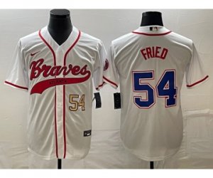 Men\'s Atlanta Braves #54 Max Fried Number White Cool Base Stitched Baseball Jersey
