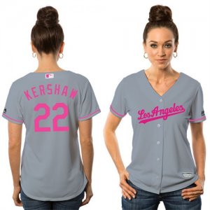 Dodgers #22 Clayton Kershaw Gray Women Mothers Day Cool Base Jersey