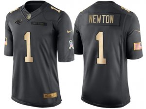 Nike Carolina Panthers #1 Cam Newton Anthracite 2016 Christmas Gold Mens NFL Limited Salute to Service Jersey