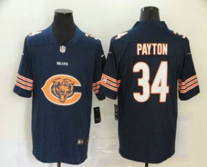 Mens Chicago Bears #34 Walter Payton Navy Blue 2020 Big Logo Vapor