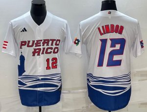 Men\'s Puerto Rico 12 Francisco Lindor White 2023 World Baseball Series Jerseys