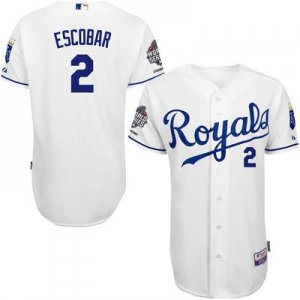 Men Kansas City Royals #2 Alcides Escobar White Cool Base 2015 World Series Champions Patch MLB Jersey