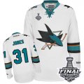 Mens Reebok San Jose Sharks #31 Martin Jones Premier White Away 2016 Stanley Cup Final Bound NHL Jersey