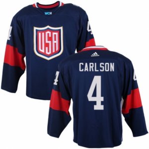 Youth Adidas Team USA #4 John Carlson Authentic Navy Blue Away 2016 World Cup Ice Hockey Jersey