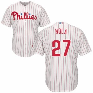 Men\'s Majestic Philadelphia Phillies #27 Aaron Nola Authentic White Red Strip Home Cool Base MLB Jersey