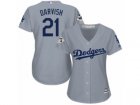 Women Majestic Los Angeles Dodgers #21 Yu Darvish Replica Grey Road 2017 World Series Bound Cool Base MLB Jersey