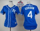 Women Kansas City Royals #4 Alex Gordon Blue Alternate 2 W 2015 World Series Patch Stitched MLB Jersey