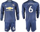 2018-19 Manchester United 6 POGBA Away Long Sleeve Soccer Jersey