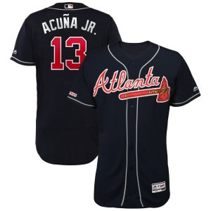 Braves #13 Ronald Acuna Jr Navy 150th Patch Flexbase Jersey