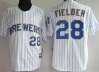 mlb milwaukee brewers #28 fielder white(blue strip)[40th patch]