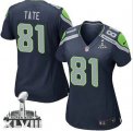 Nike Seattle Seahawks #81 Golden Tate Steel Blue Super Bowl XLVIII Women NFL Elite Jersey