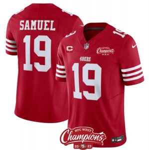 Men\'s San Francisco 49ers #19 Deebo Samuel Red 2023 F.U.S.E. With 1-star C And NFC West Champions Football Stitched Jersey
