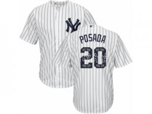 Mens Majestic New York Yankees #20 Jorge Posada Authentic White Team Logo Fashion MLB Jersey