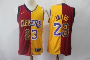 Lakers #23 Lebron James Red Gold Split Nike Swingman Jersey