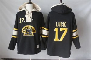 Mens Boston Bruins #17 Milan Lucic Black Sawyer Hooded Sweatshirt Stitched NHL Jersey