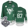 Mens Reebok Pittsburgh Penguins #87 Sidney Crosby Authentic Green St Pattys Day 2017 Stanley Cup Final NHL Jersey