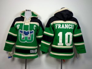 Youth nhl hartford whalers #10 francis black-green[pullover hooded sweatshirt][patch C]