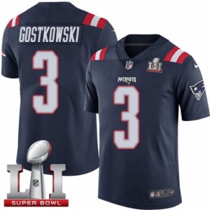 Mens Nike New England Patriots #3 Stephen Gostkowski Limited Navy Blue Rush Super Bowl LI 51 NFL Jersey