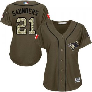 Womens Toronto Blue Jays #21 Michael Saunders Green Salute to Service Stitched Baseball Jersey