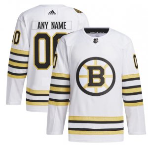 Men\'s Boston Bruins Custom White 100th Anniversary Stitched Jersey