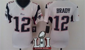 Nike Patriots #12 Tom Brady White Women 2017 Super Bowl LI Game Jersey