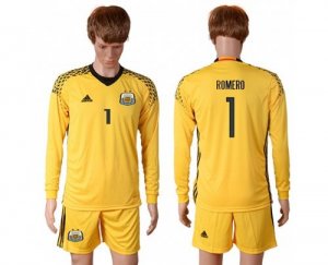 Argentina #1 Romero Yellow Goalkeeper Long Sleeves Soccer Country Jersey