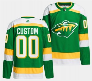 Men\'s Minnesota Wild Custom Green 2023-24 Stitched Jersey