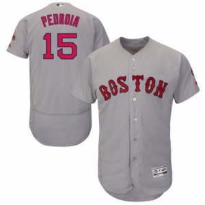 Men\'s Majestic Boston Red Sox #15 Dustin Pedroia Grey Flexbase Authentic Collection MLB Jersey