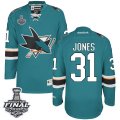 Mens Reebok San Jose Sharks #31 Martin Jones Premier Teal Green Home 2016 Stanley Cup Final Bound NHL Jersey