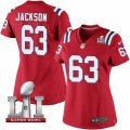 Womens Nike New England Patriots #63 Tre Jackson Elite Red Alternate Super Bowl LI 51 NFL Jersey
