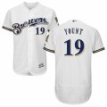 Men's Majestic Milwaukee Brewers #19 Robin Yount White Royal Flexbase Authentic Collection MLB Jersey