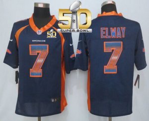 Nike Denver Broncos #7 John Elway Navy Blue Alternate Super Bowl 50 Men\'s Stitched NFL Limited Strobe Jersey