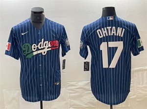 Men\'s Los Angeles Dodgers #17 Shohei Ohtani Navy Cool Base With Patch Stitched Baseball Jerseys