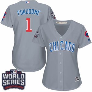 Women\'s Majestic Chicago Cubs #1 Kosuke Fukudome Authentic Grey Road 2016 World Series Bound Cool Base MLB Jersey