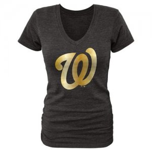 Women\'s Washington Nationals Fanatics Apparel Gold Collection V-Neck Tri-Blend T-Shirt Black