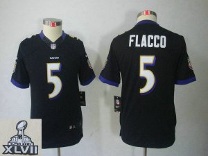 2013 Super Bowl XLVII Youth NEW NFL Baltimore Ravens #5 Joe Flacco Black Jerseys(Youth Limited)