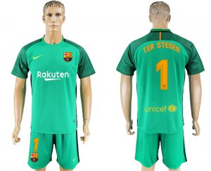 2017-18 Barcelona 1 TER STEGEN Green Goalkeeper Soccer Jersey