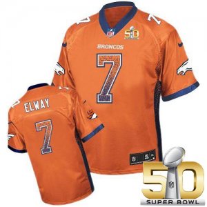 Nike Denver Broncos #7 John Elway Orange Team Color Super Bowl 50 Men Stitched NFL Elite Drift Fashion Jersey