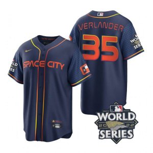 Astros #35 Justin Verlander Navy Nike 2022 World Series City Connect Cool Base Jersey