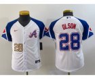 Youth Atlanta Braves #28 Matt Olson Number White 2023 City Connect Cool Base Stitched Jersey