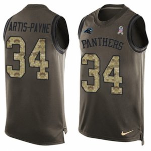 Mens Nike Carolina Panthers #34 Cameron Artis-Payne Limited Green Salute to Service Tank Top NFL Jersey