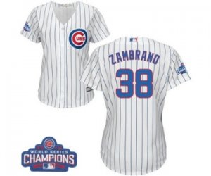 Womens Majestic Chicago Cubs #38 Carlos Zambrano Authentic White Home 2016 World Series Champions Cool Base MLB Jersey