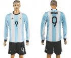 Argentina #9 HiguaÃ­n Home Long Sleeves Soccer Country Jersey