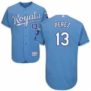 Men\'s Majestic Kansas City Royals #13 Salvador Perez Light Blue Flexbase Authentic Collection MLB Jersey