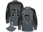 Mens Reebok Pittsburgh Penguins #71 Evgeni Malkin Premier Charcoal Cross Check Fashion 2017 Stanley Cup Champions NHL Jersey