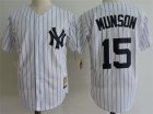 New York Yankees #15 Thurman Munson White Cooperstown Collection Jersey