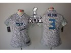 2015 Super Bowl XLIX Nike Women NFL Seattle Seahawks #3 Russell Wilson Jerseys(fem fan zebra)