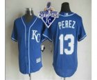 2015 World series champions Mlb Kansas City Royals #13 Salvador Perez blue jersey