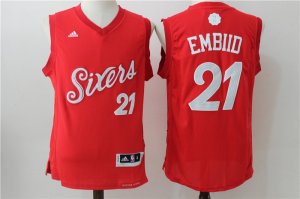 76ers 21 Joel Embiid Red 2016 Christmas Day Swingman Jersey