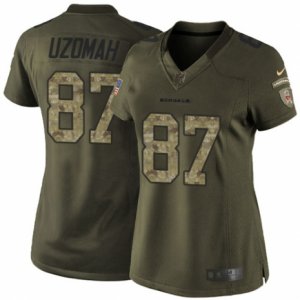 Women\'s Nike Cincinnati Bengals #87 C.J. Uzomah Limited Green Salute to Service NFL Jersey